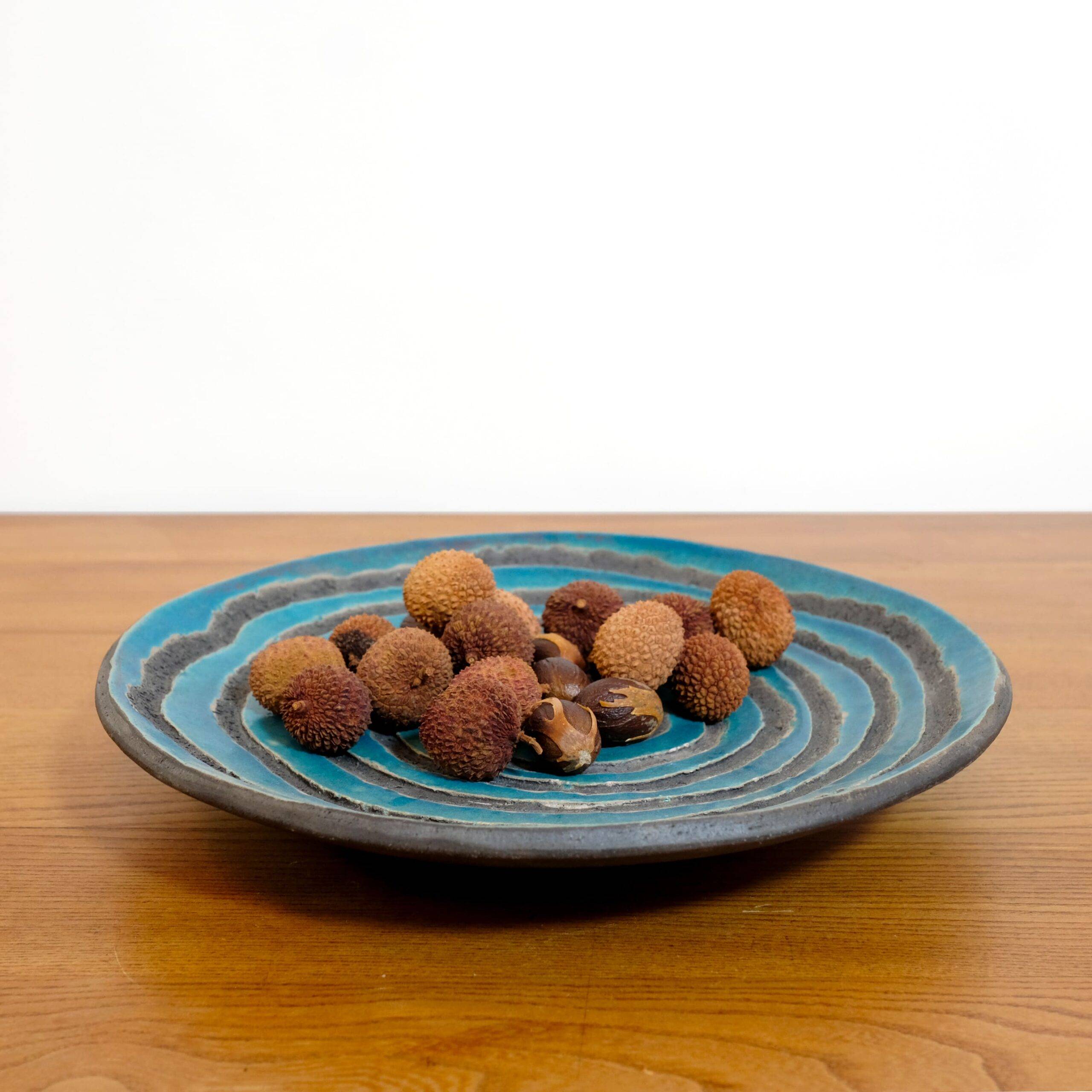 Black and blue lava stone dish, Santorini.