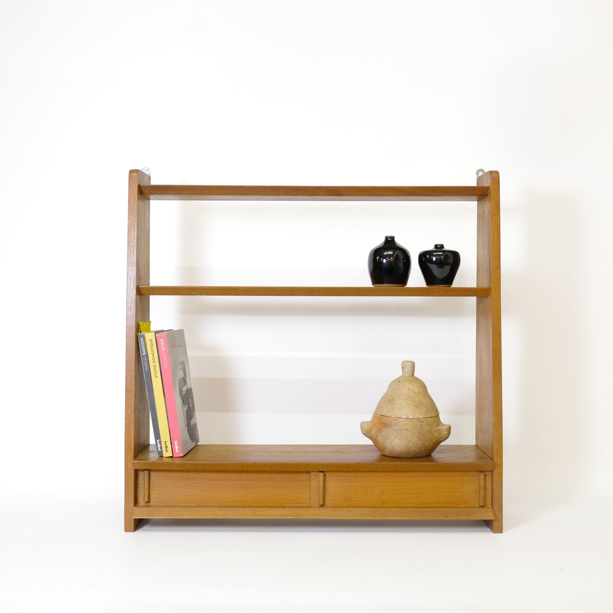 Oak shelf attributed to Marcel Gascoin.